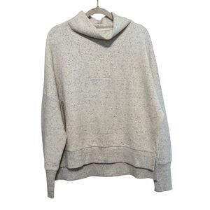 NWT Calia Herringbone Funnel Neck Sweatshirt Womens Medium Cream Grey Knit